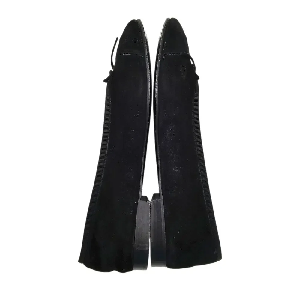 Chanel CC Cap Toe Ballet Ballerina Flat Slipper Black Suede Size 37.5 US 6.5 7 - Picture 7 of 11